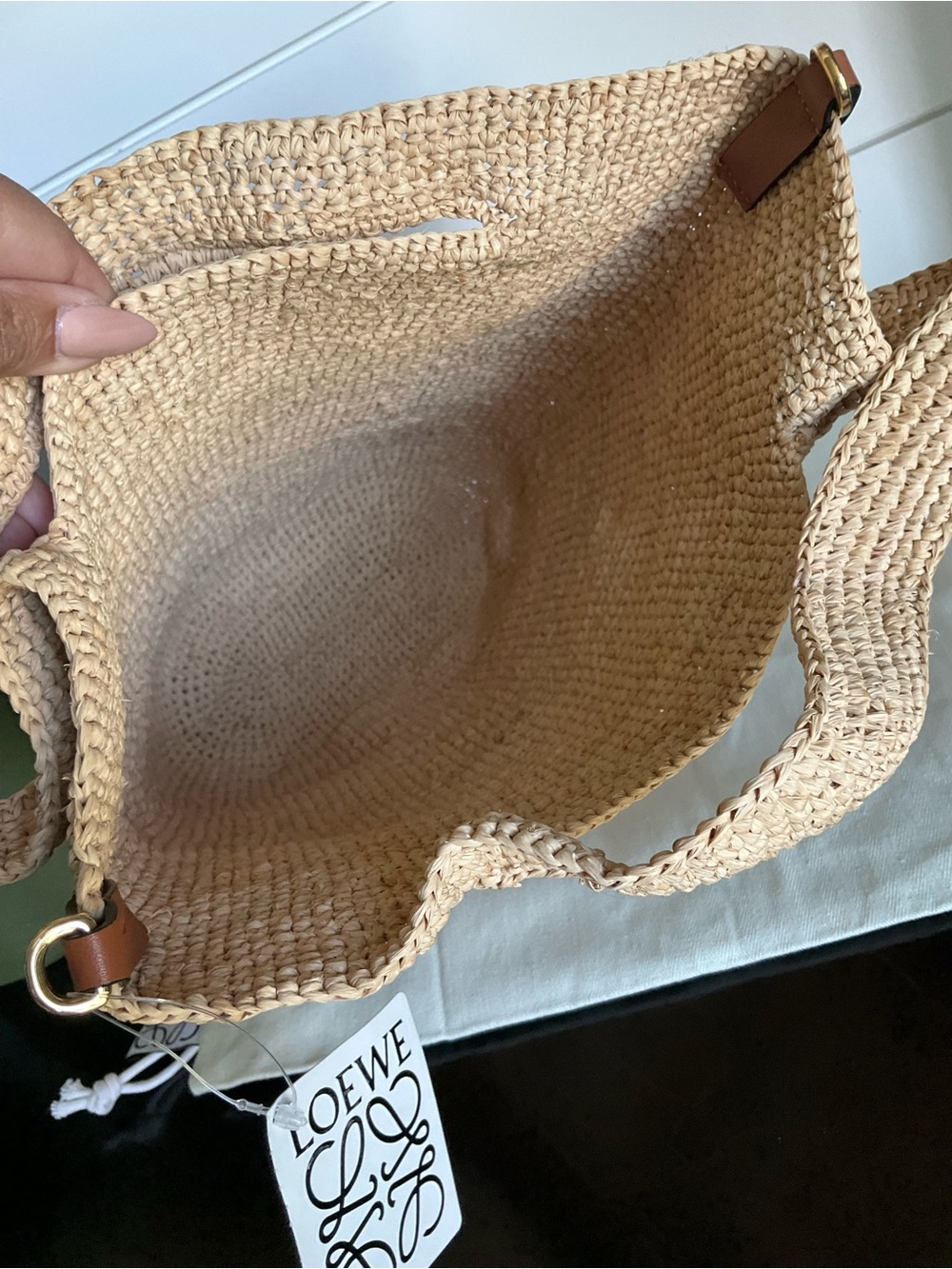 LOEWE Paula’s Ibiza Raffia Slit Mini Tote Bag with Leather Anagram - Picture 10 of 15